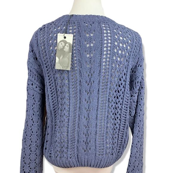 KENDALL & KYLIE open knit chenille style oversized boxy fit sweater in denim xs - Picture 3 of 6